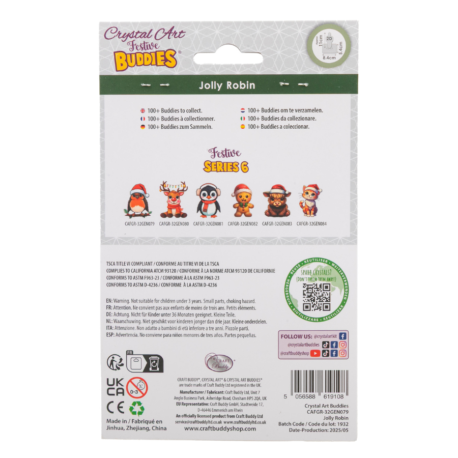 Jolly Robin Crystal Art Hanging Buddies Decoration pack back