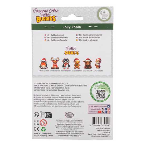 Jolly Robin Crystal Art Hanging Buddies Decoration pack back