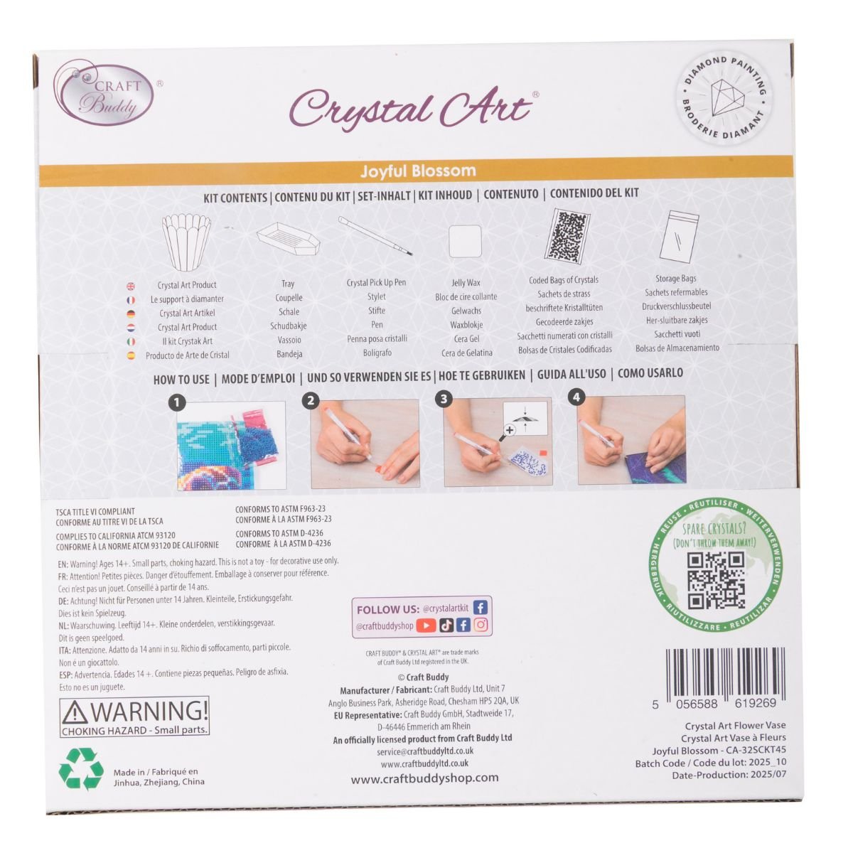 Joyful blossom crystal art vase back packaging