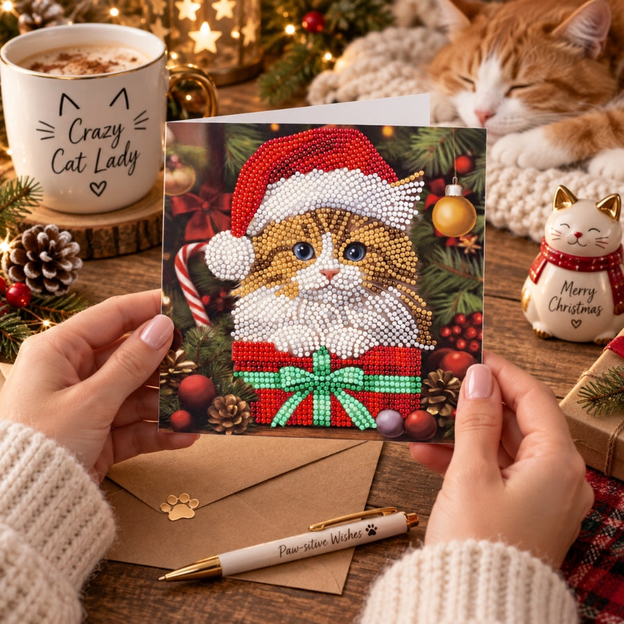 Kitten's Christmas Crystal Art Card Kit 18x18cm