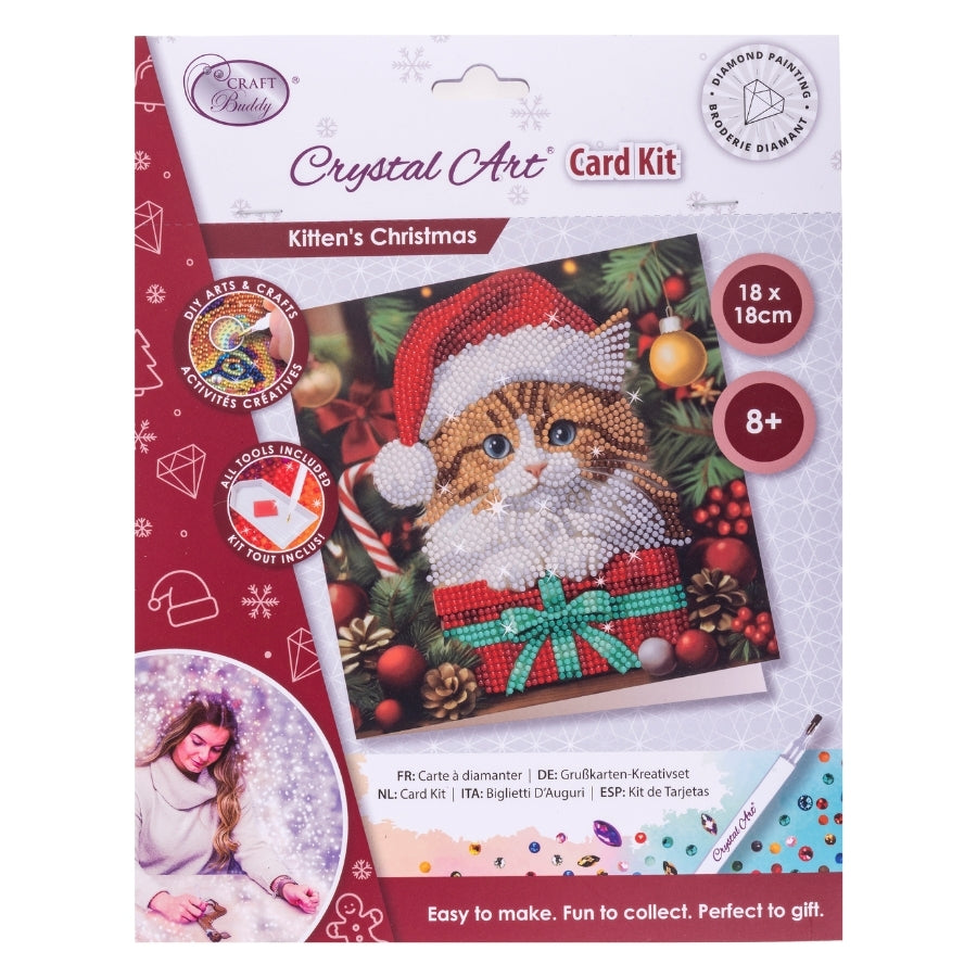 Kitten's Christmas Crystal Art Card Kit 18x18cm
