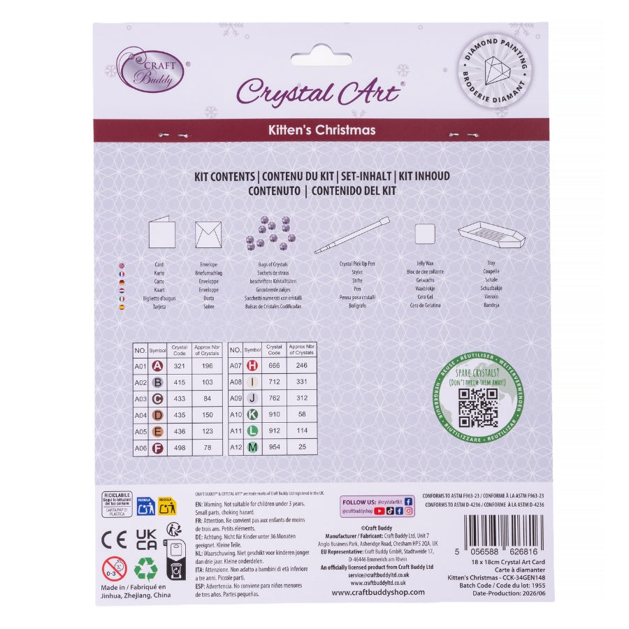 Kitten's Christmas Crystal Art Card Kit 18x18cm