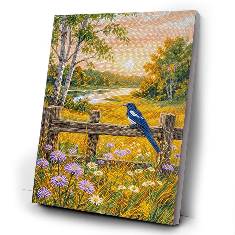 Landscape and Magpie Crystal Art Canvas Kit 40x50cm