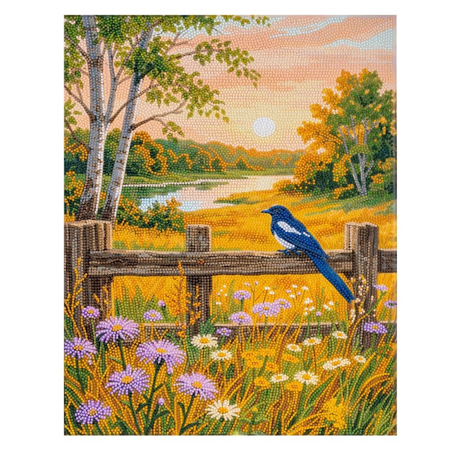 Landscape and Magpie Crystal Art Canvas Kit 40x50cm
