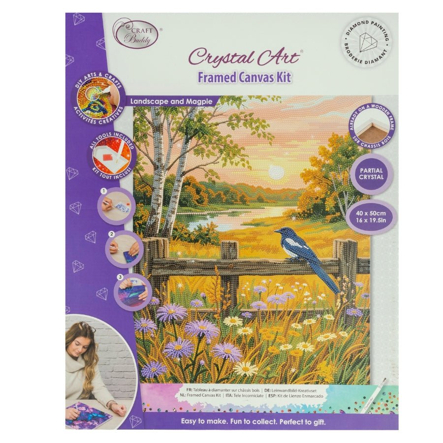 Landscape and Magpie Crystal Art Canvas Kit 40x50cm