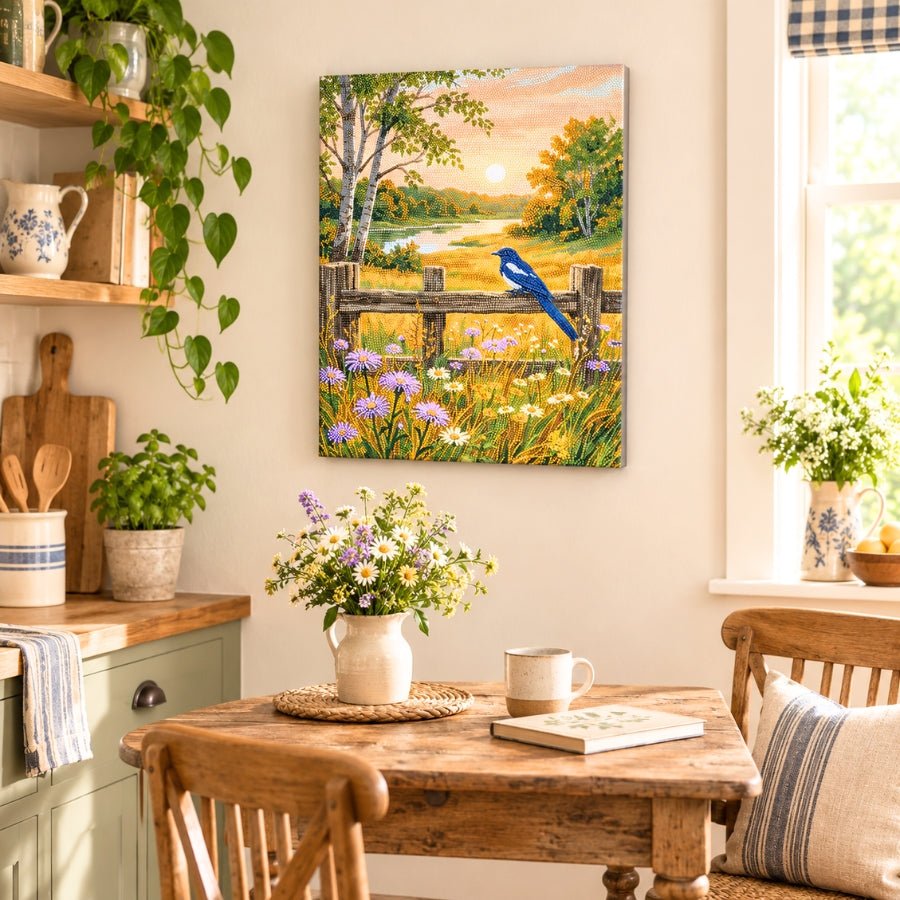 Landscape and Magpie Crystal Art Canvas Kit 40x50cm