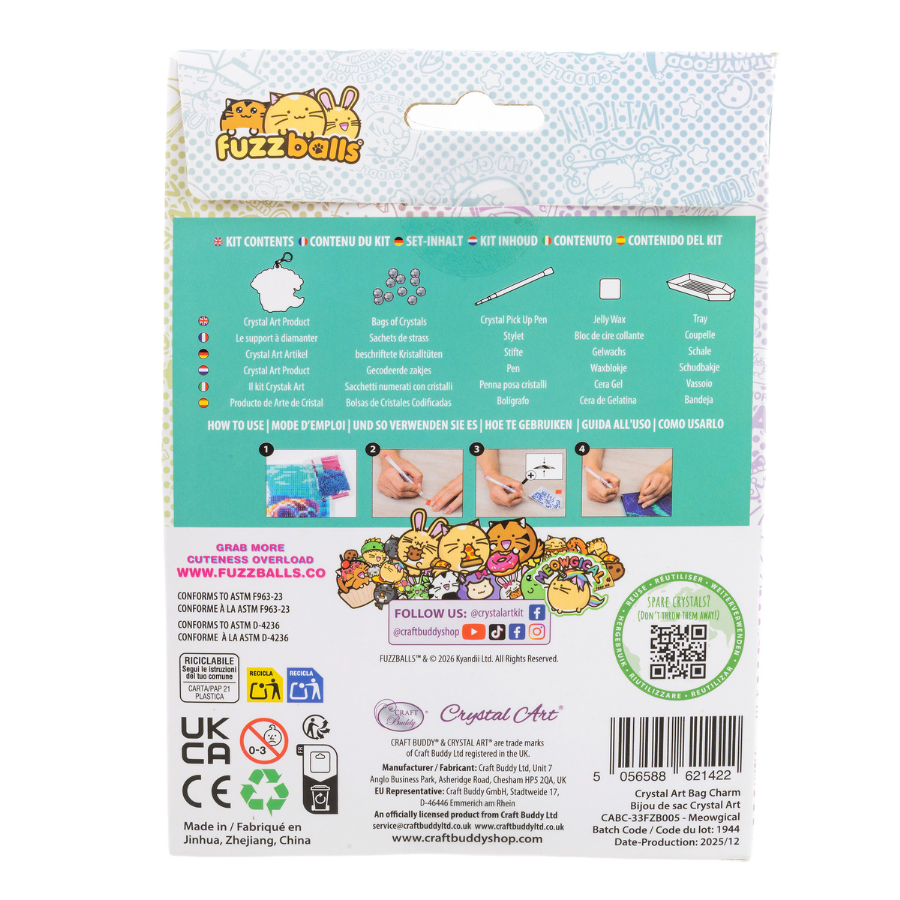 Meowgical Crystal Art Bag Charm Kit Fuzzballs