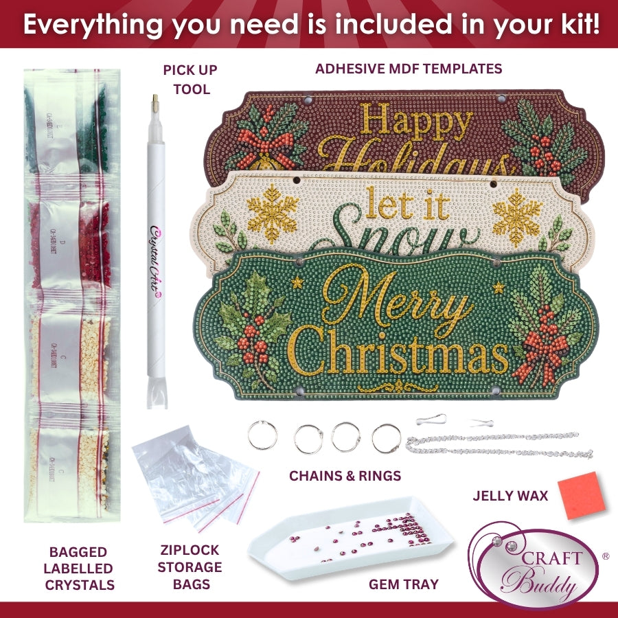 Merry Christmas Sign Crystal Art Hanging Decoration Kit