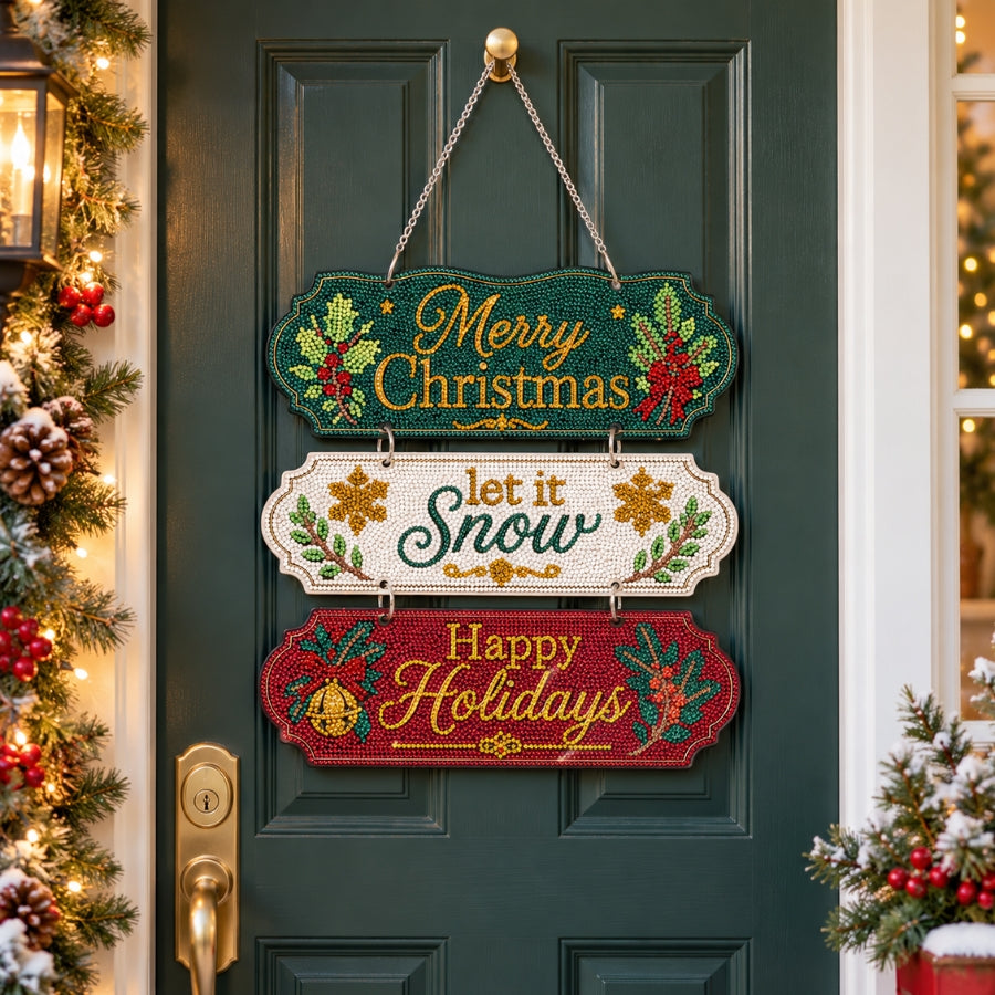 Merry Christmas Sign Crystal Art Hanging Decoration Kit
