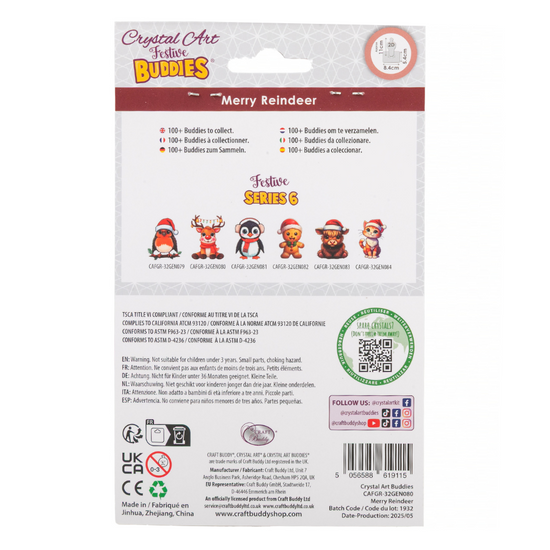 Merry Reindeer Crystal Art Hanging Buddies Decoration pack back