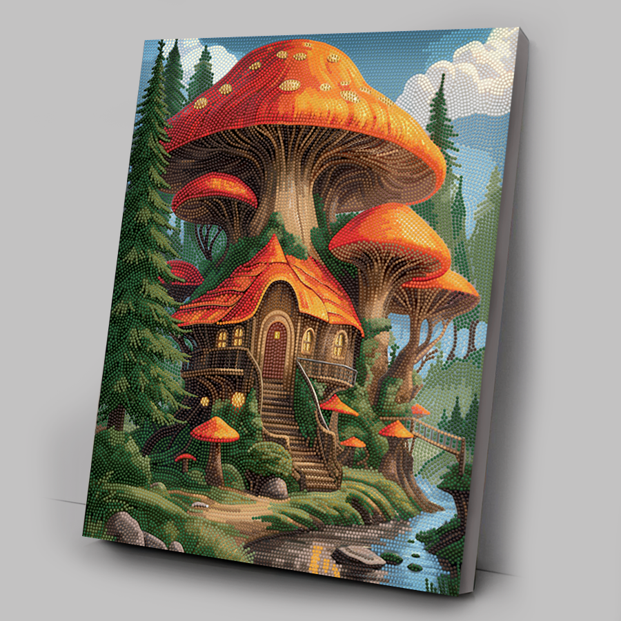 Mushroom House Crystal Art Canvas Kit 40x50cm