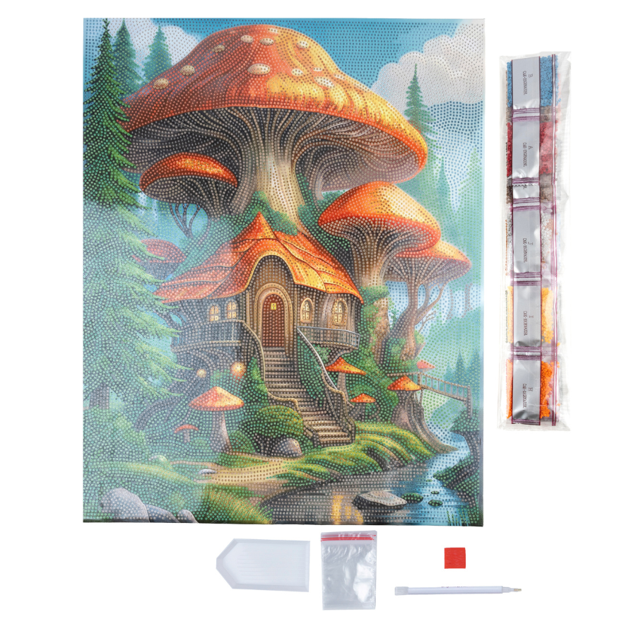 Mushroom House Crystal Art Canvas Kit 40x50cm