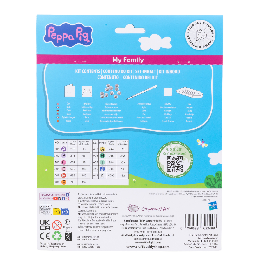 My Family Crystal Art Card 18x18cm Peppa Pig