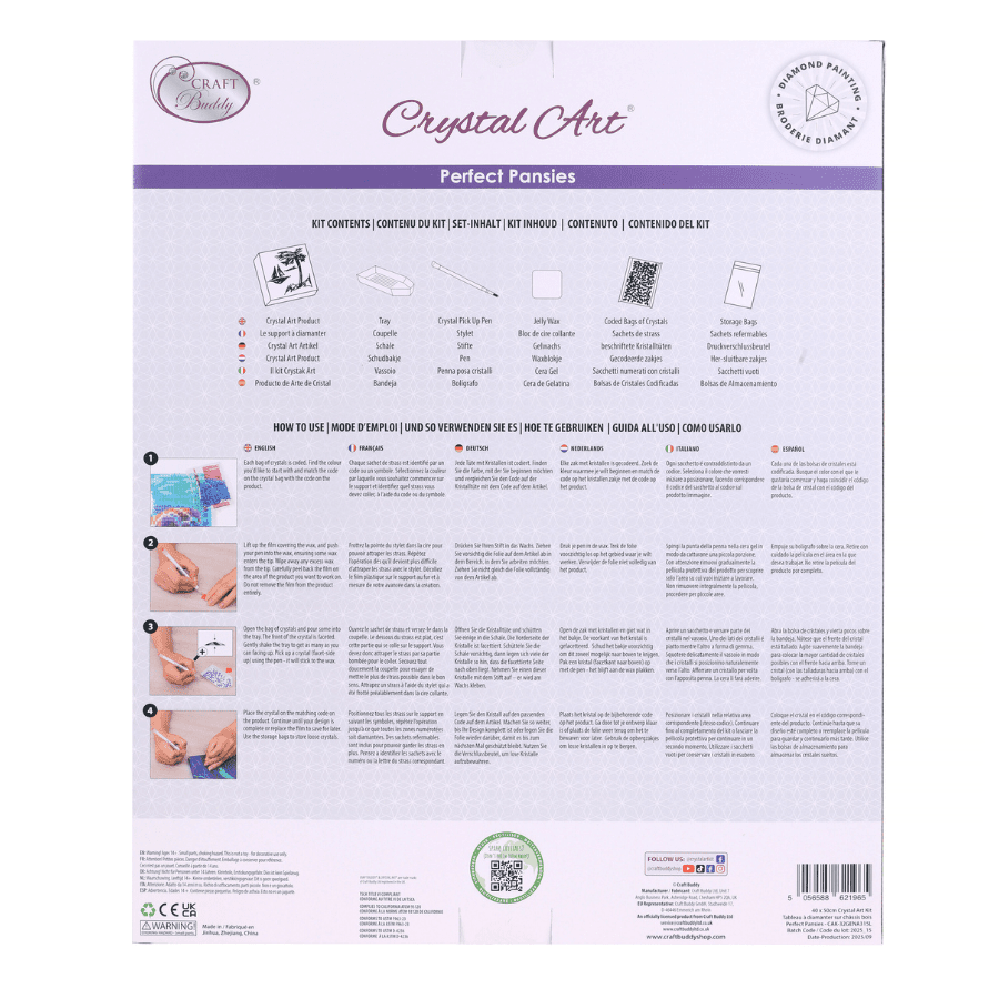 Perfect Pansies Crystal Art Framed Canvas Kit 40x50cm