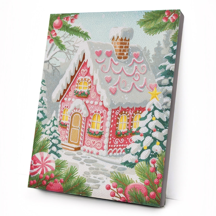 Pink Christmas Cottage Crystal Art Canvas Kit 40x50cm