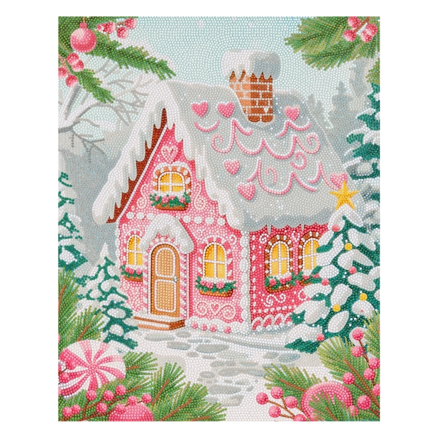 Pink Christmas Cottage Crystal Art Canvas Kit 40x50cm