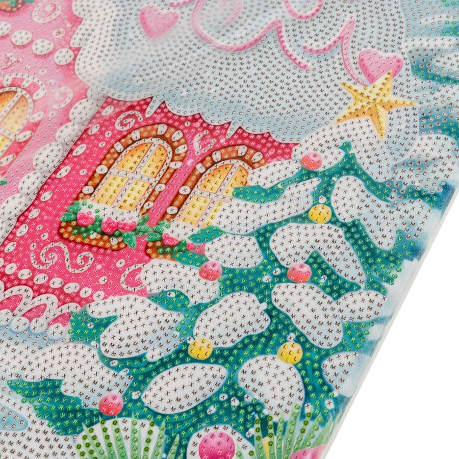 Pink Christmas Cottage Crystal Art Canvas Kit 40x50cm