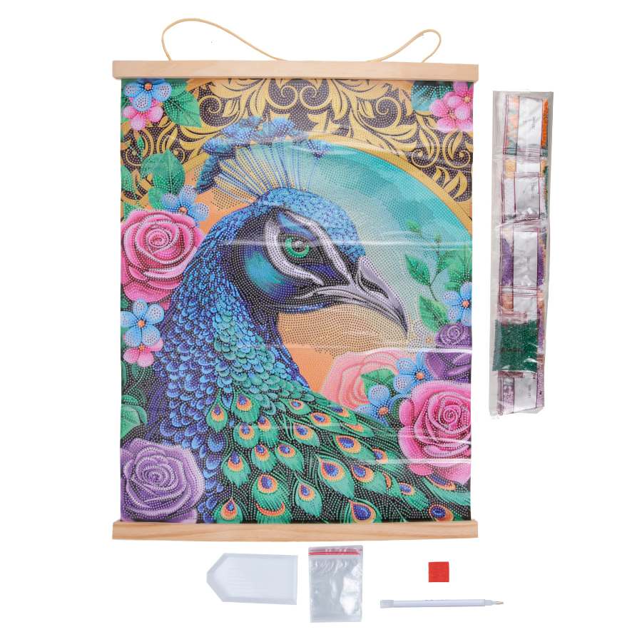 Proud Peacock Crystal Art Scroll Kit 35x45cm 3