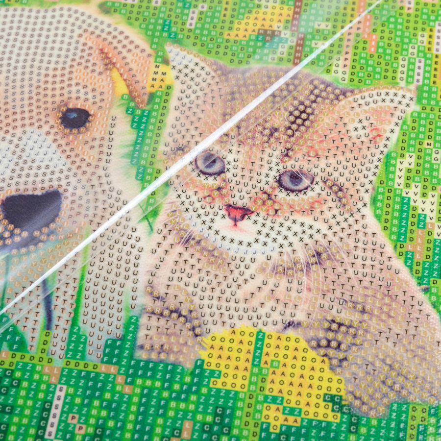 Puppy & Kitten In Dandelion Field Crystal Art Canvas Kit 30x30cm