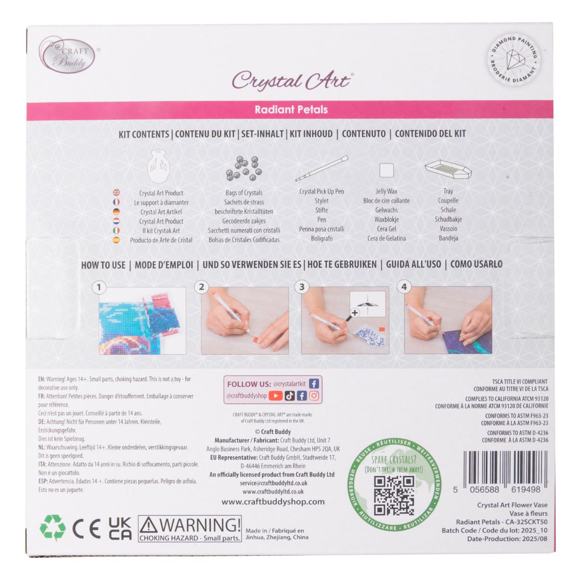 Radiant petals crystal art vase back packaging