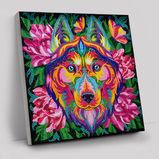 Rainbow Husky Crystal Art Canvas 30x30cm 1