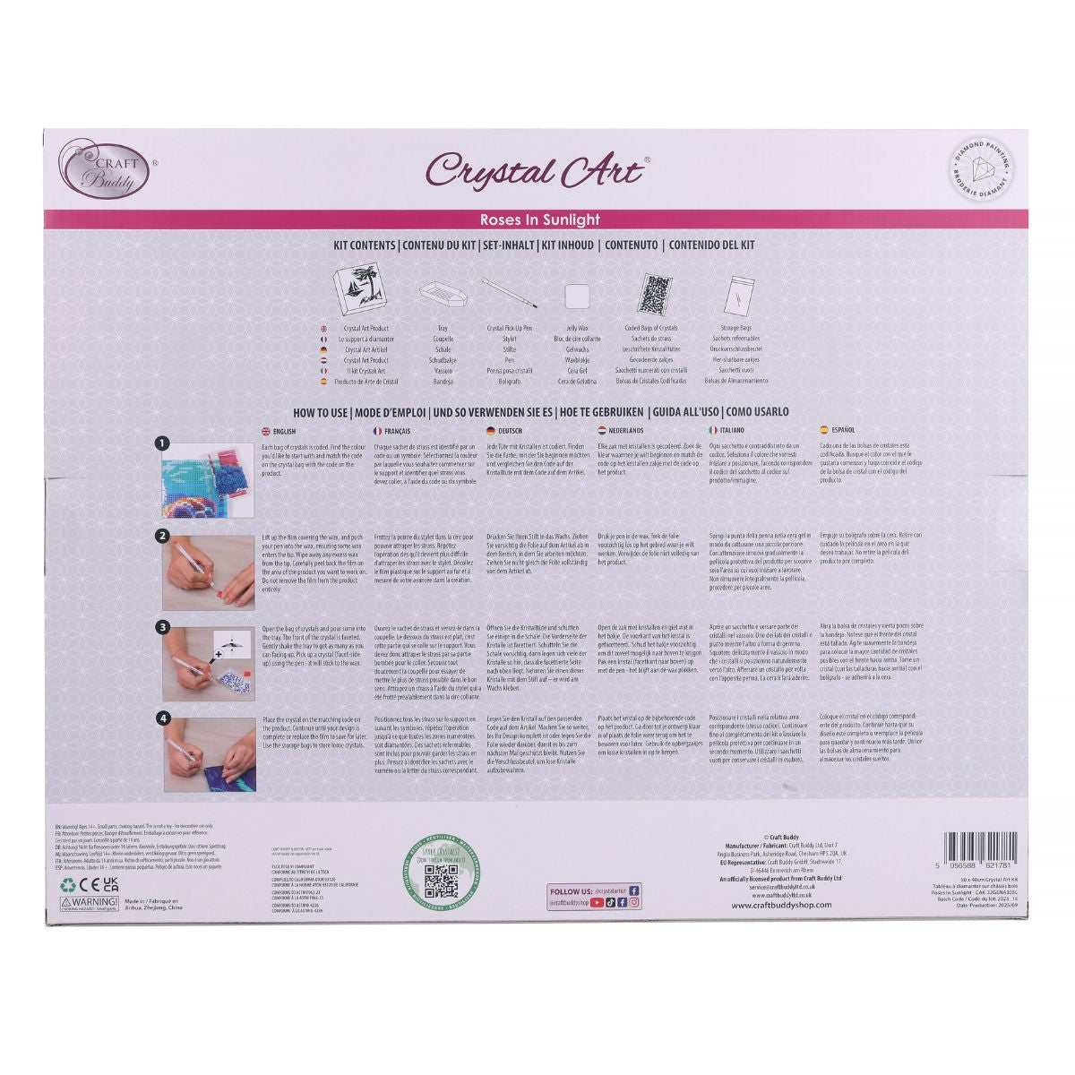 Roses in sunlight crystal art canvas 40x50 back packaging