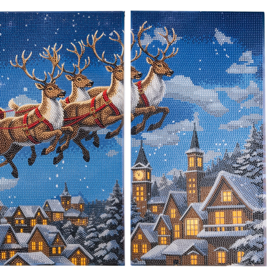 Santa's Flight Crystal Art Canvas Triptych Kit