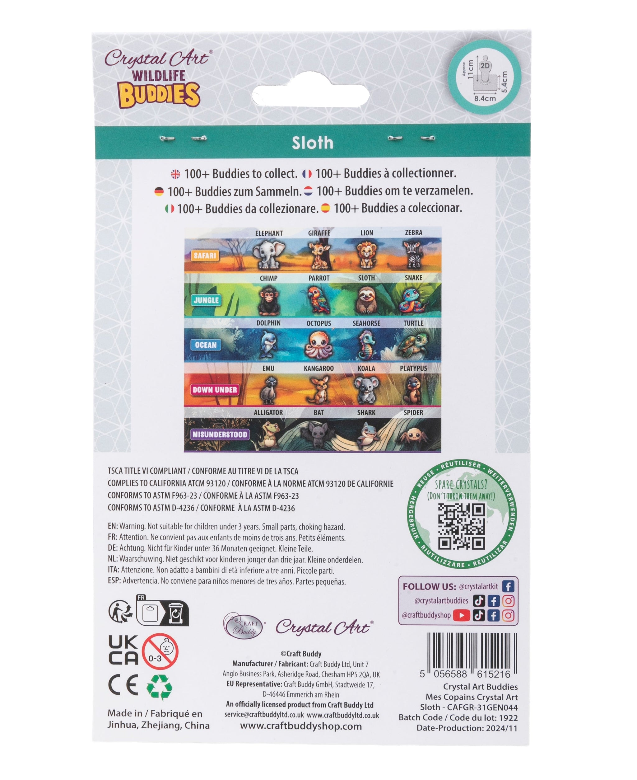 Sloth Crystal Art Wildlife Buddies – Craft Buddy Trade