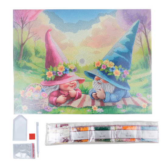 Spring Gnomes Crystal Art Canvas Kit 35x45 contents