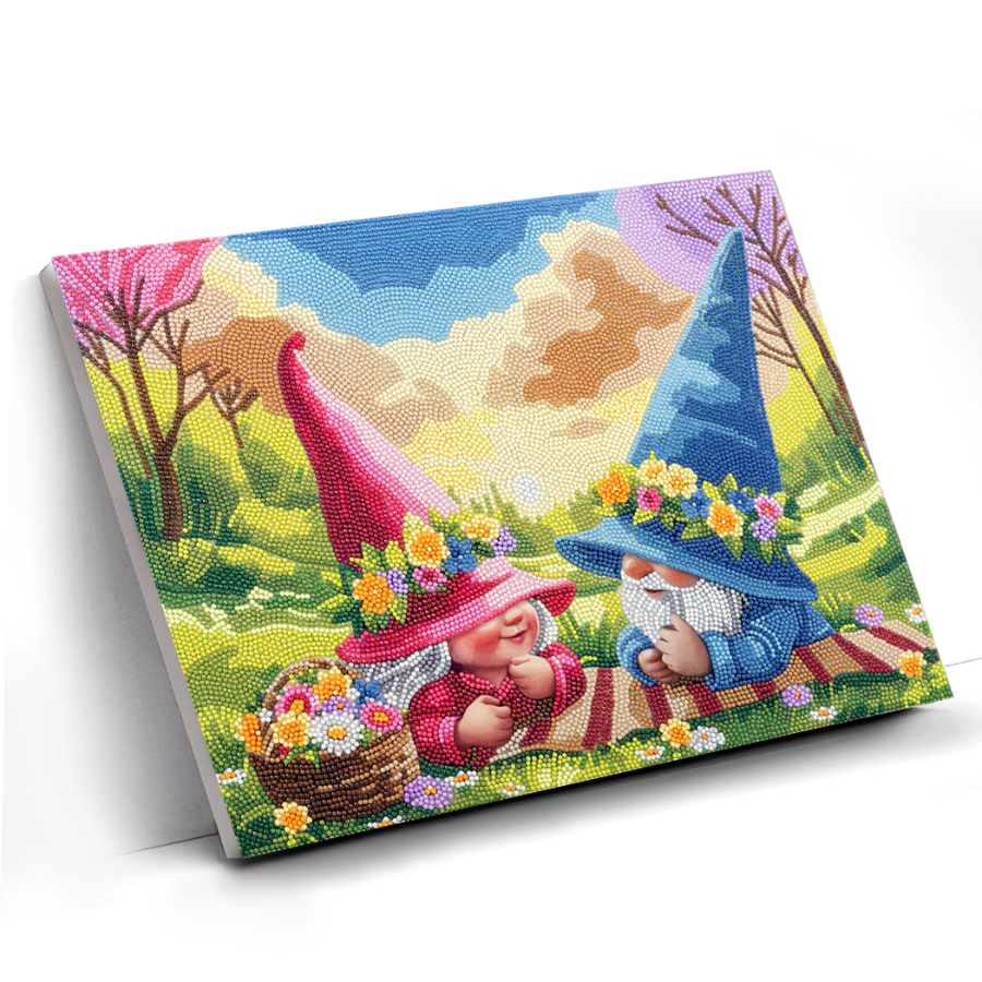 Spring Gnomes Crystal Art Canvas Kit 35x45 white