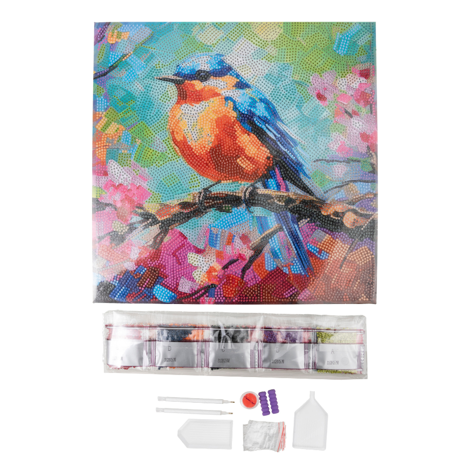 Spring Robin Crystal Art Canvas Kit 30x30 2