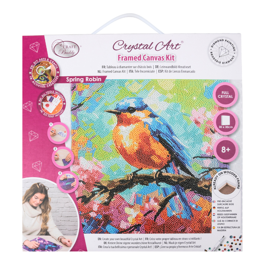 Spring Robin Crystal Art Canvas Kit 30x30 3