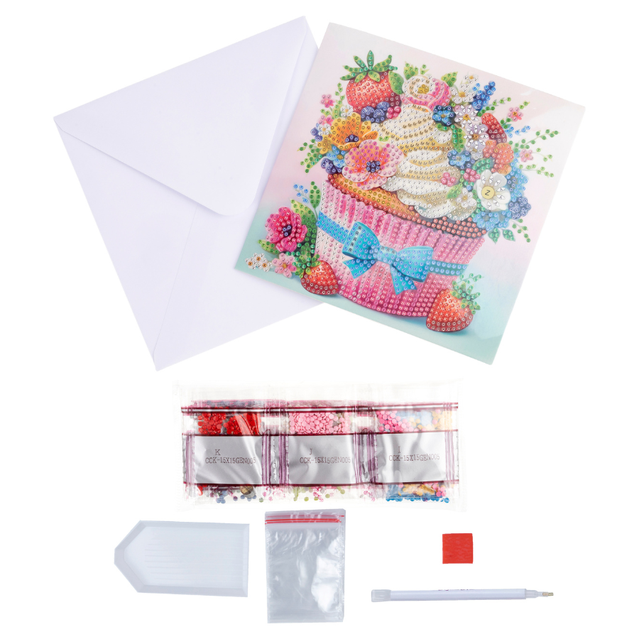Strawberry Cupcake Crystal Art Card Kit 15x15 1
