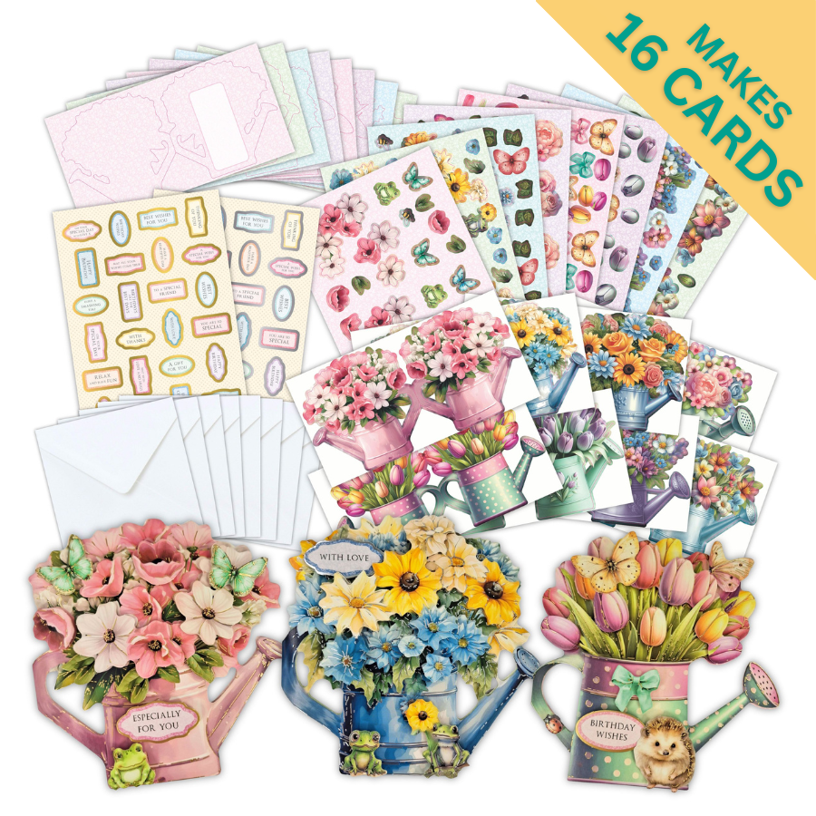 Sunny Days Floral Watering Can Card Making Kit x 16