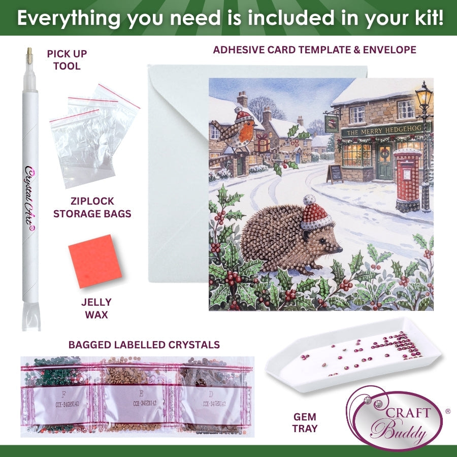 The Merry Hedgehog Crystal Art Card Kit 18x18cm