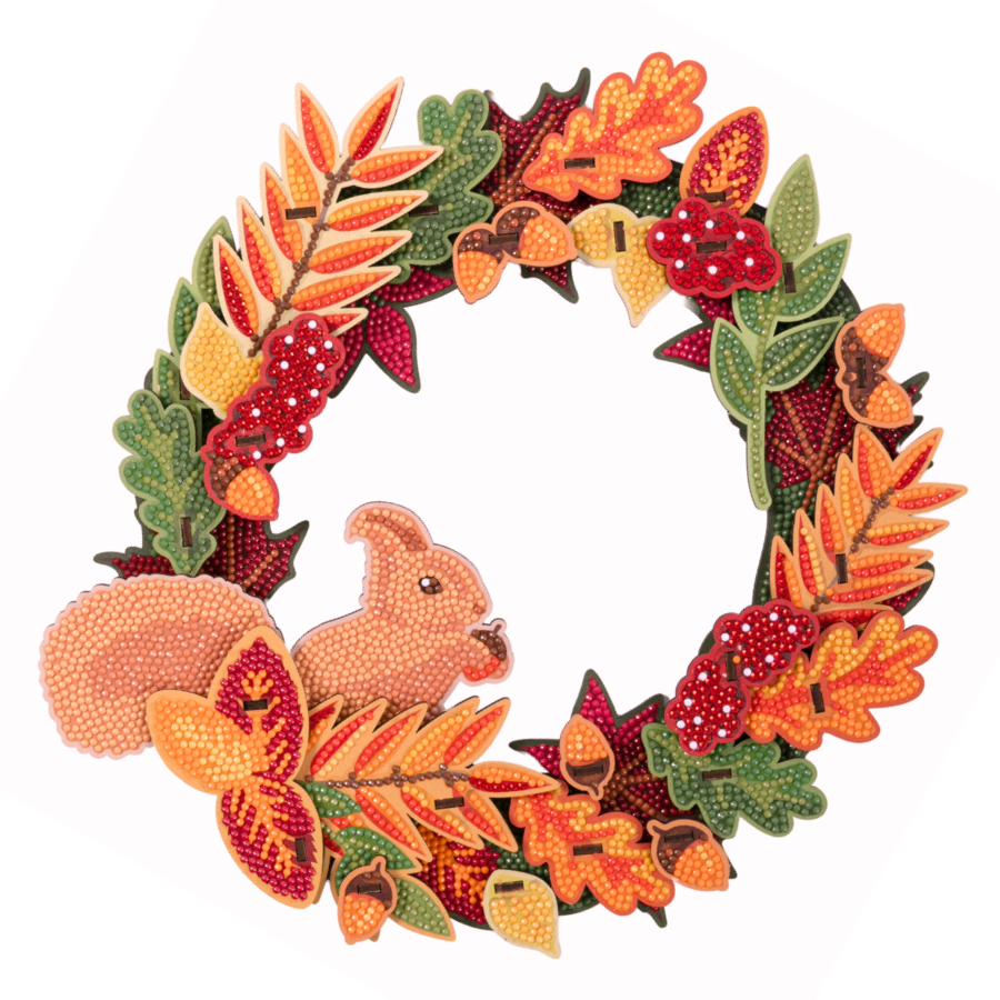 "Autumn Squirrel" Crystal Art 3D Wreath Kit