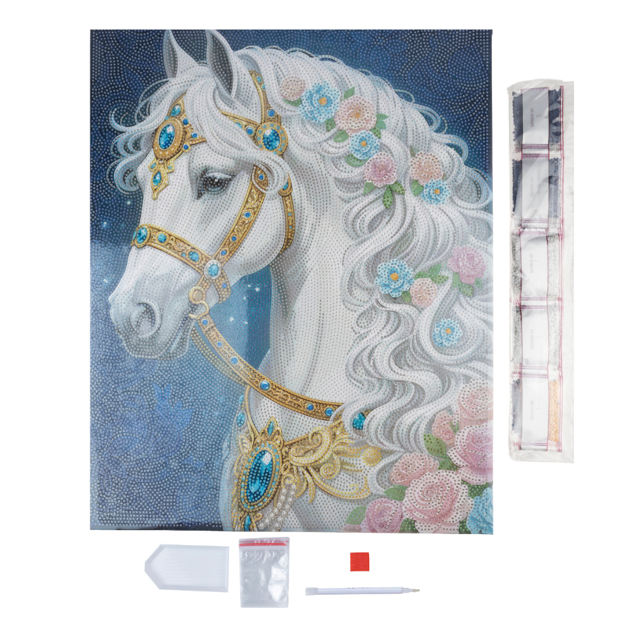 White Horse Crystal Art Canvas Kit 40x50cm