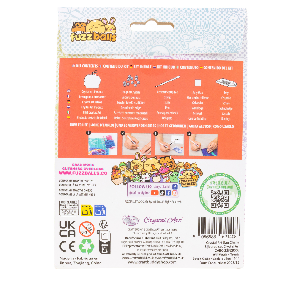 Will Work 4 Treats Crystal Art Bag Charm Kit Fuzzballs