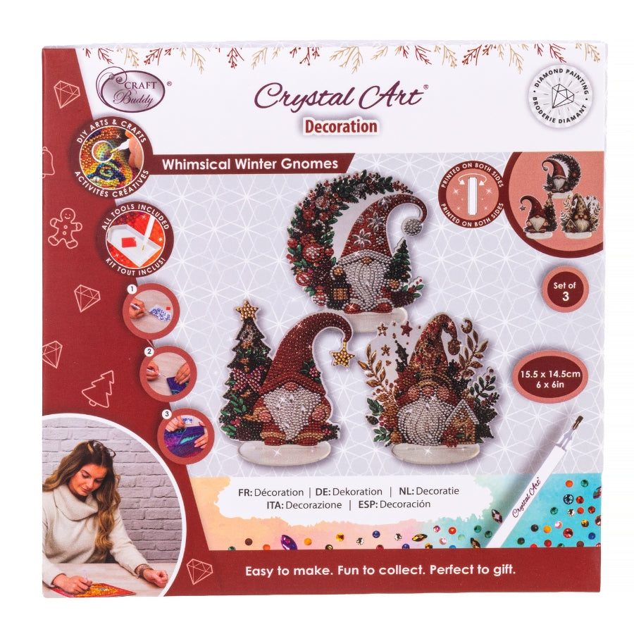 Winter Whimsical Gnomes Crystal Art Decoration Kit Set of 3
