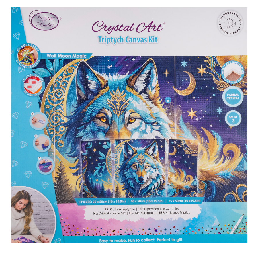 Wolf Moon Magic Crystal Art Canvas Triptych Kit