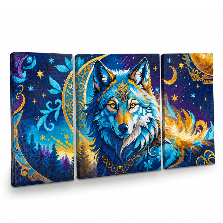 Wolf Moon Magic Crystal Art Canvas Triptych Kit