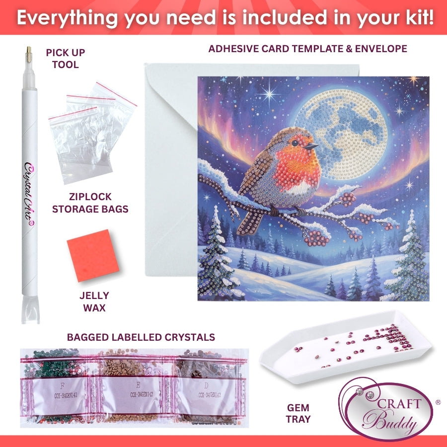 Aurora Robin Crystal Art Card Kit 18x18cm
