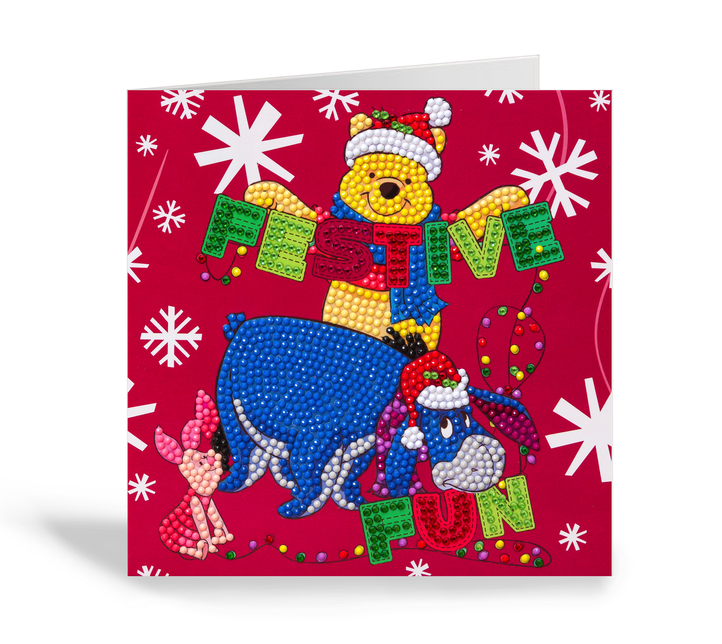 CCK-DNY808: Festive Winnie the Pooh, 18x18cm Crystal Art Card