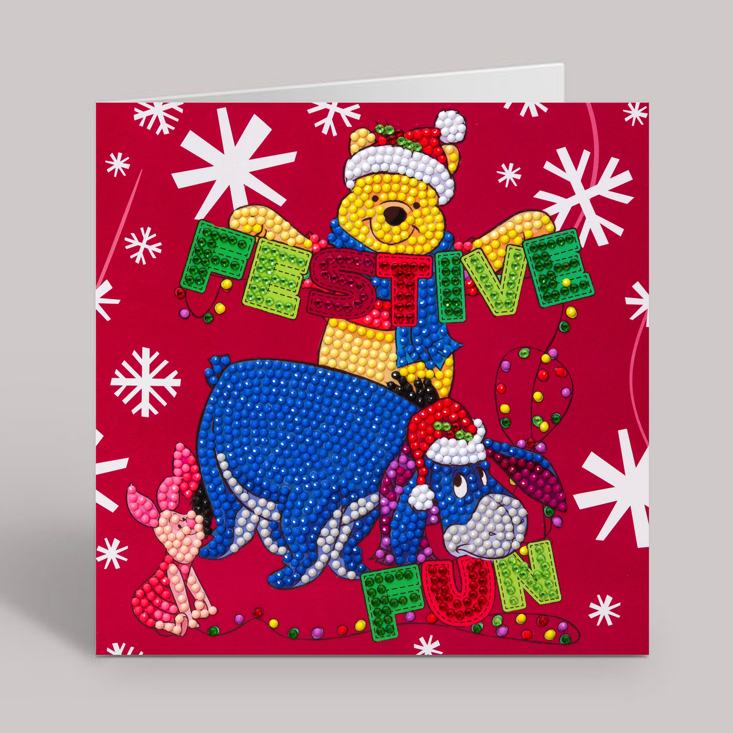 CCK-DNY808: Festive Winnie the Pooh, 18x18cm Crystal Art Card