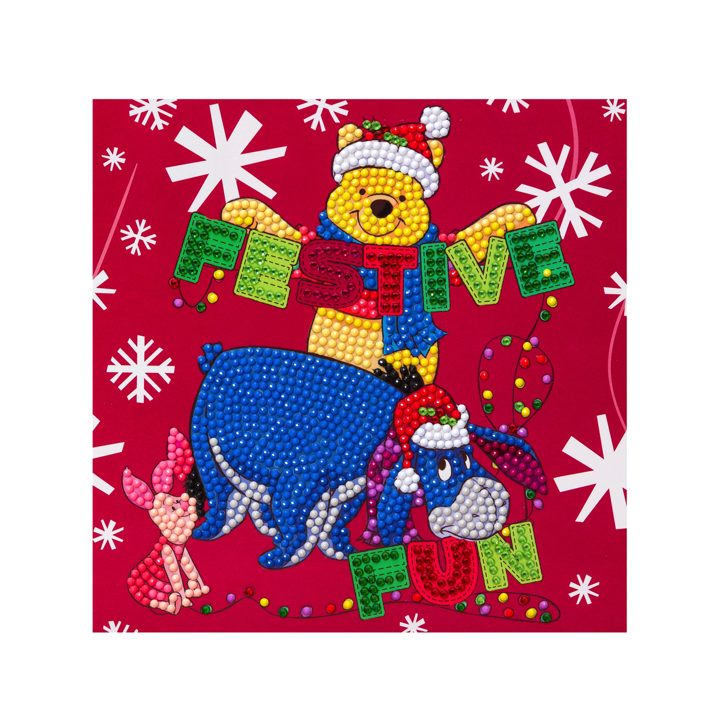 CCK-DNY808: Festive Winnie the Pooh, 18x18cm Crystal Art Card