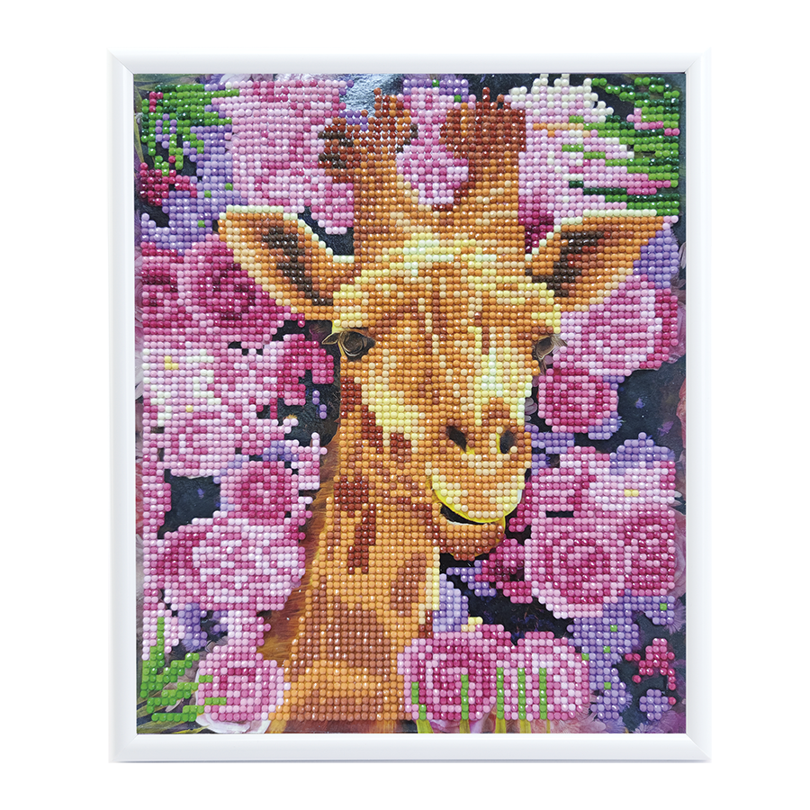 Giraffe crystal art picture frame white