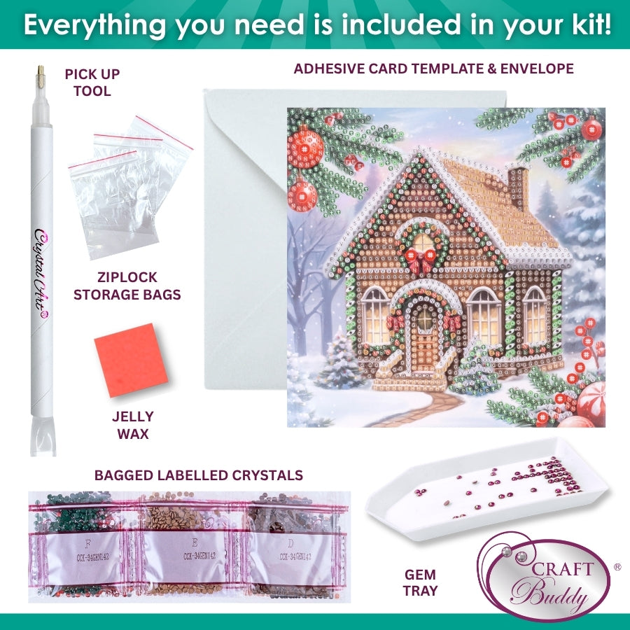 Snowy Cottage Crystal Art Card Kit 15x15cm