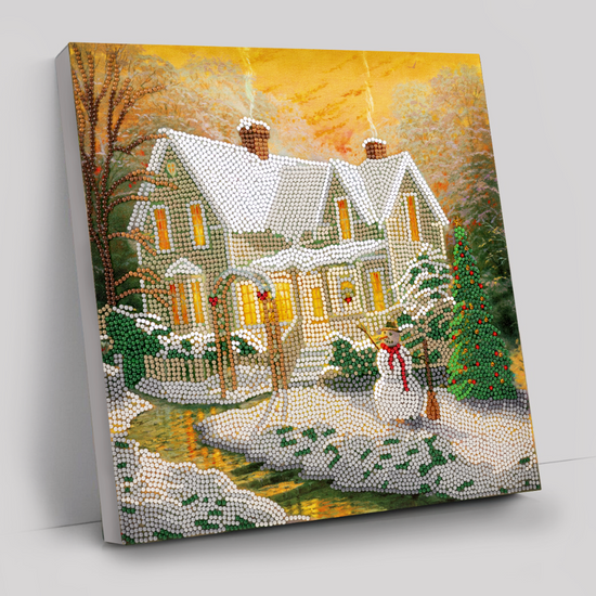 “Snowy Cottage” by Thomas Kinkade Crystal Art Kit 30x30cm