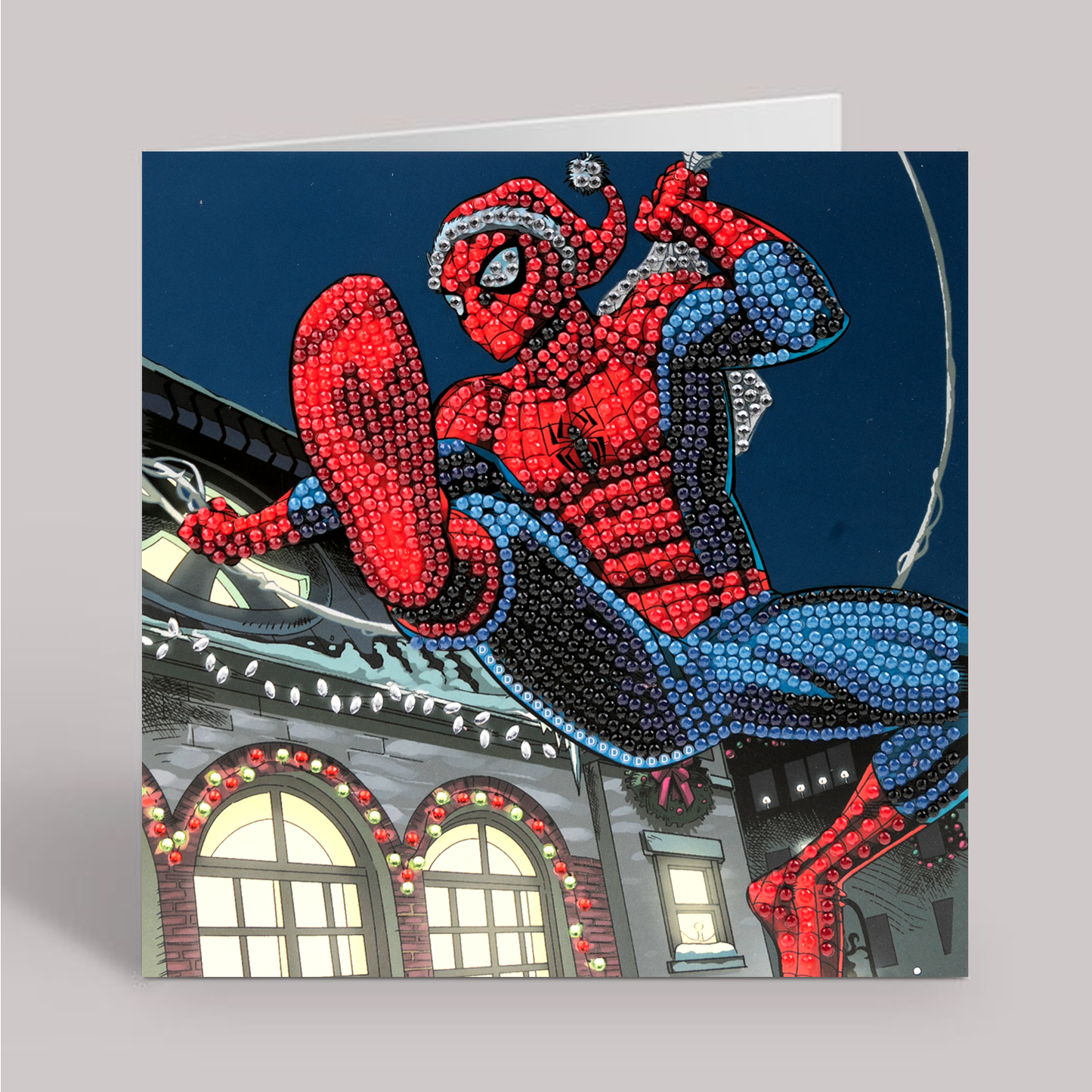 Festive Spiderman, 18x18cm Crystal Art Card