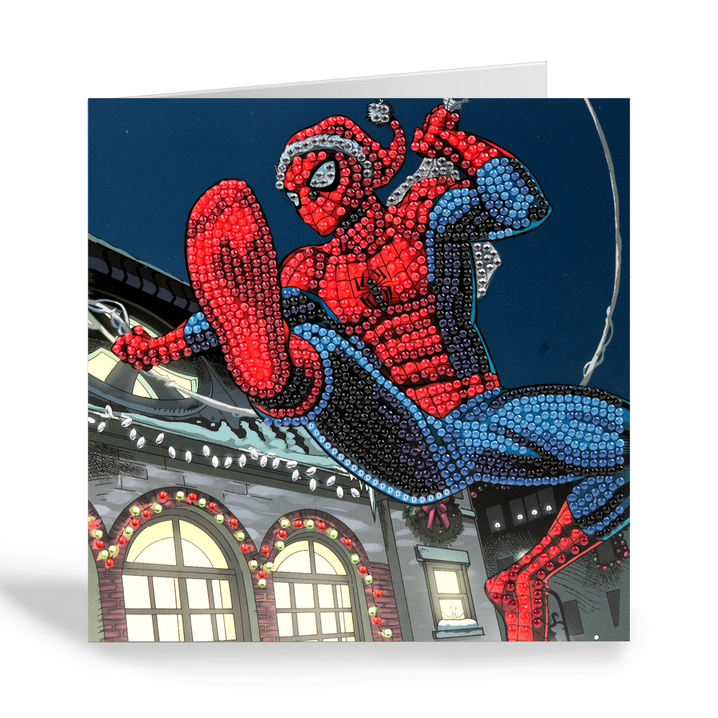 Festive Spiderman, 18x18cm Crystal Art Card